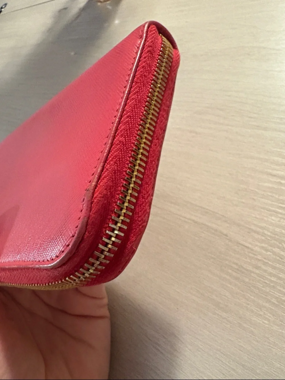 Prada Red Zip-Around Saffiano‎ Leather Wallet